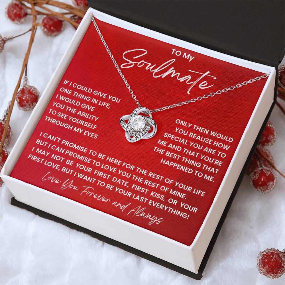 Heart pendant necklace in red gift box with “To my Soulmate” card and chain