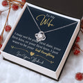 Silver-tone heart halo pendant necklace with quote “To My Wife” in gift box