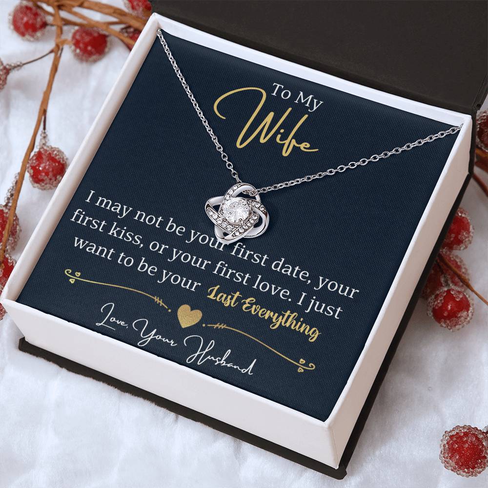 Silver-tone heart halo pendant necklace with quote “To My Wife” in gift box