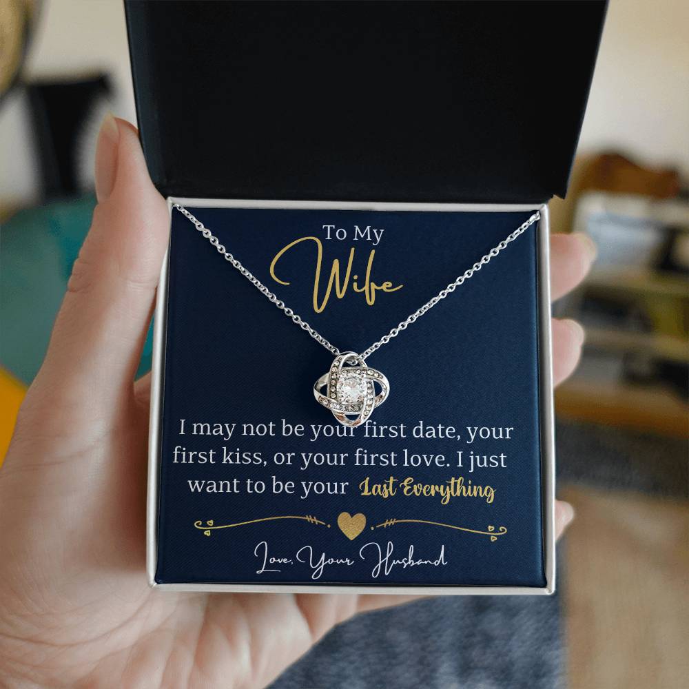 Silver-tone pendant necklace with heart halo stones and “To My Wife” quote gift set