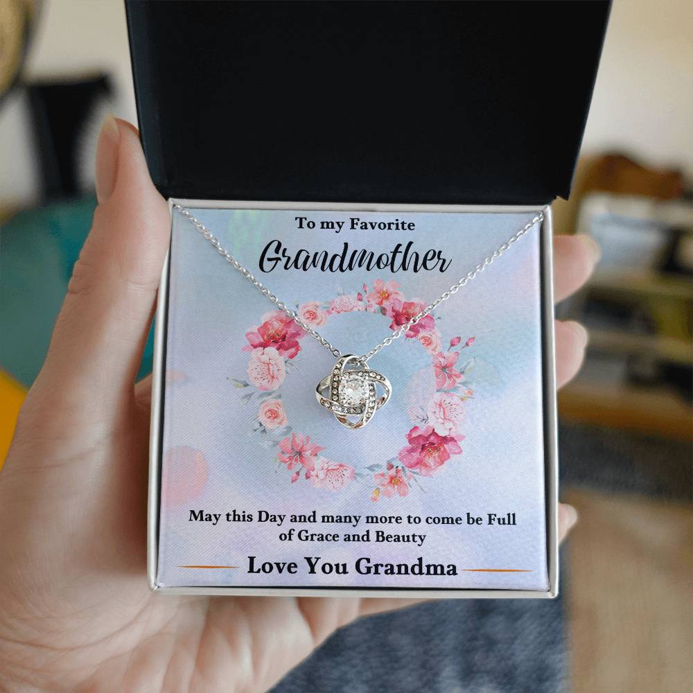 Silver-tone heart love knot necklace pendant with chain in a gift box for grandmother