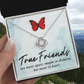 Silver love knot necklace with red butterfly pendant in gift box