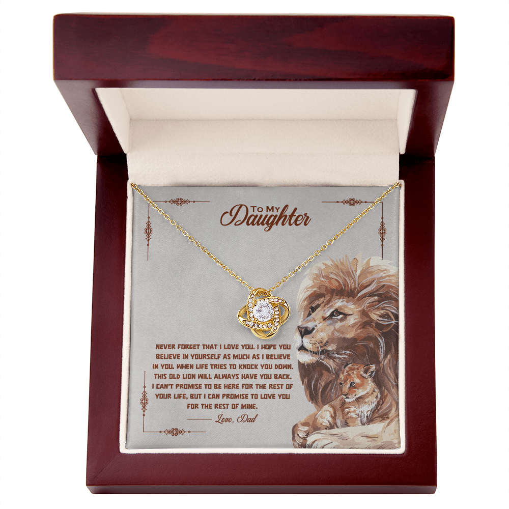 Gold-tone daughter promise necklace with round heart pendant, open red gift box