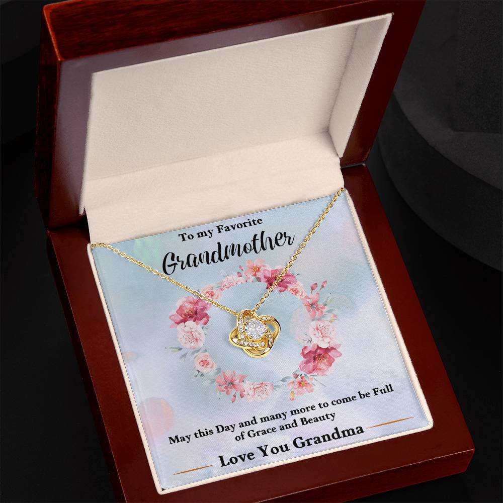 Gold-tone heart love knot necklace pendant with chain in a gift box for grandmother