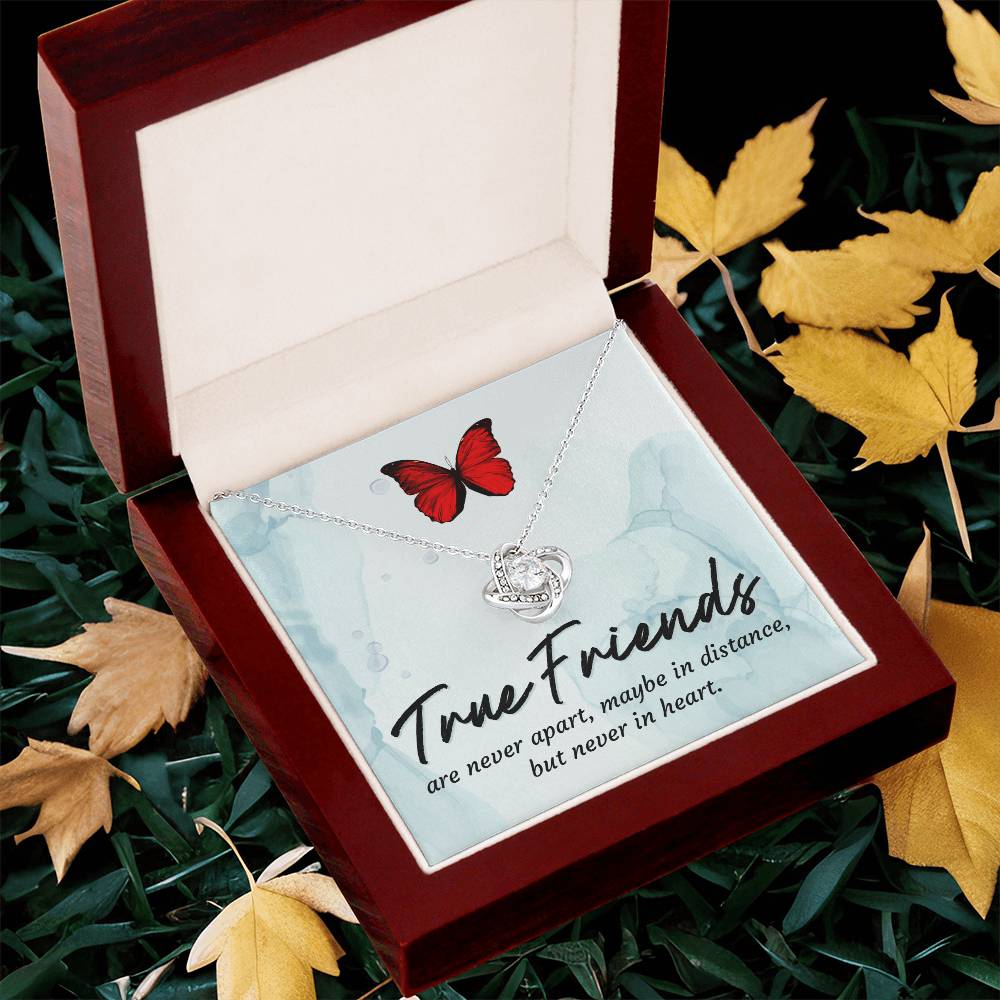 Silver love knot necklace set with red butterfly pendant in gift box
