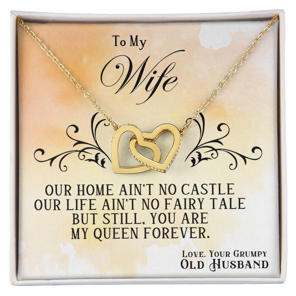 Heart pendant necklace with gold finish heart in an open gift box for wife