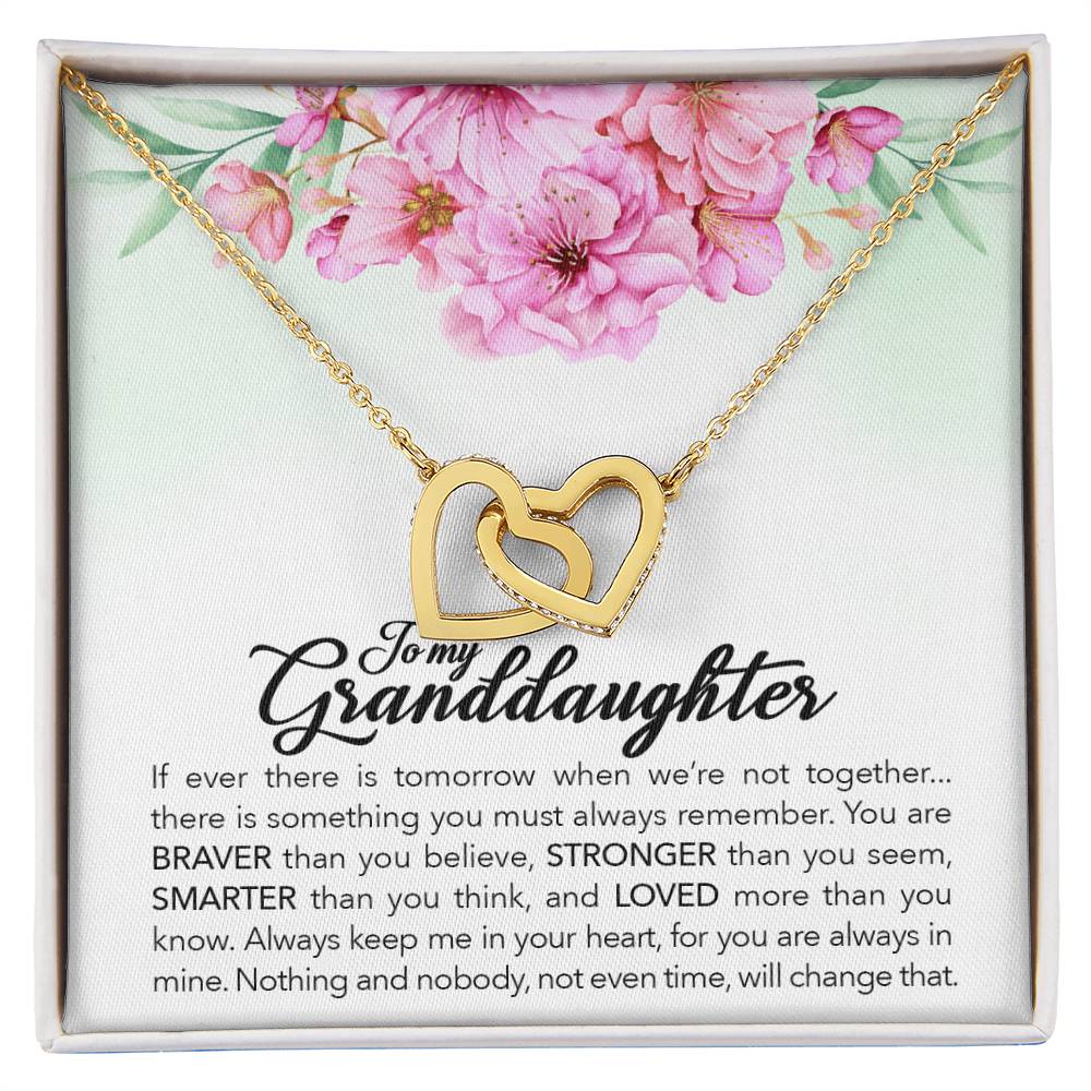 Gold heart pendant necklace in gift box with floral card and gold chain