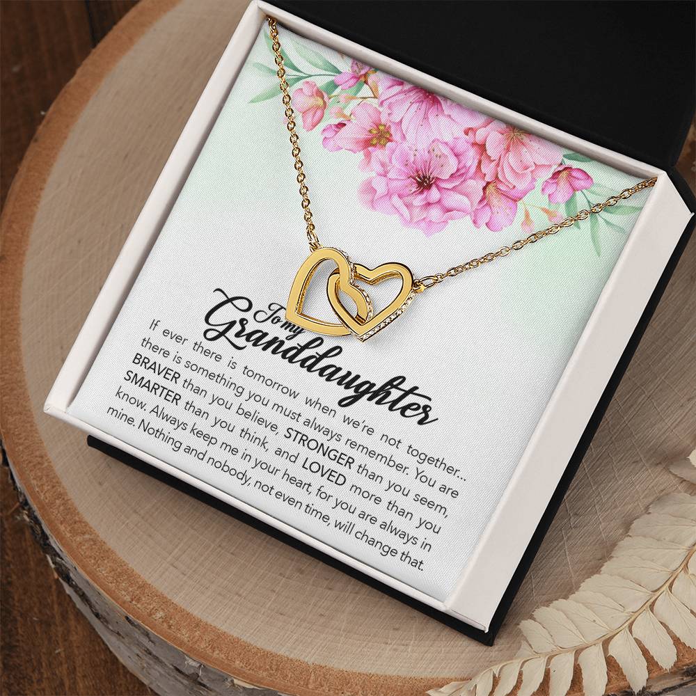 Gold-tone heart pendant necklace in gift box with floral card