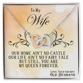 Heart pendant necklace with rose-and-silver hearts in an open gift box for wife