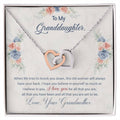 Silver heart pendant necklace in a floral gift box with printed message for granddaughter