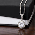 Silver-tone pendant necklace with round halo cubic zirconia charm and link chain