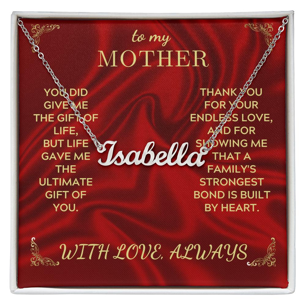 Personalized name necklace with Isabella pendant and gold-tone chain in gift box