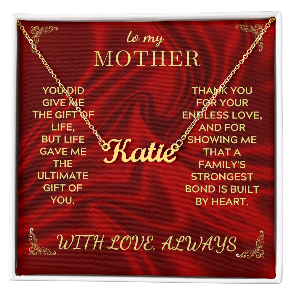 Personalized name necklace with Katie pendant and gold-tone chain in gift box