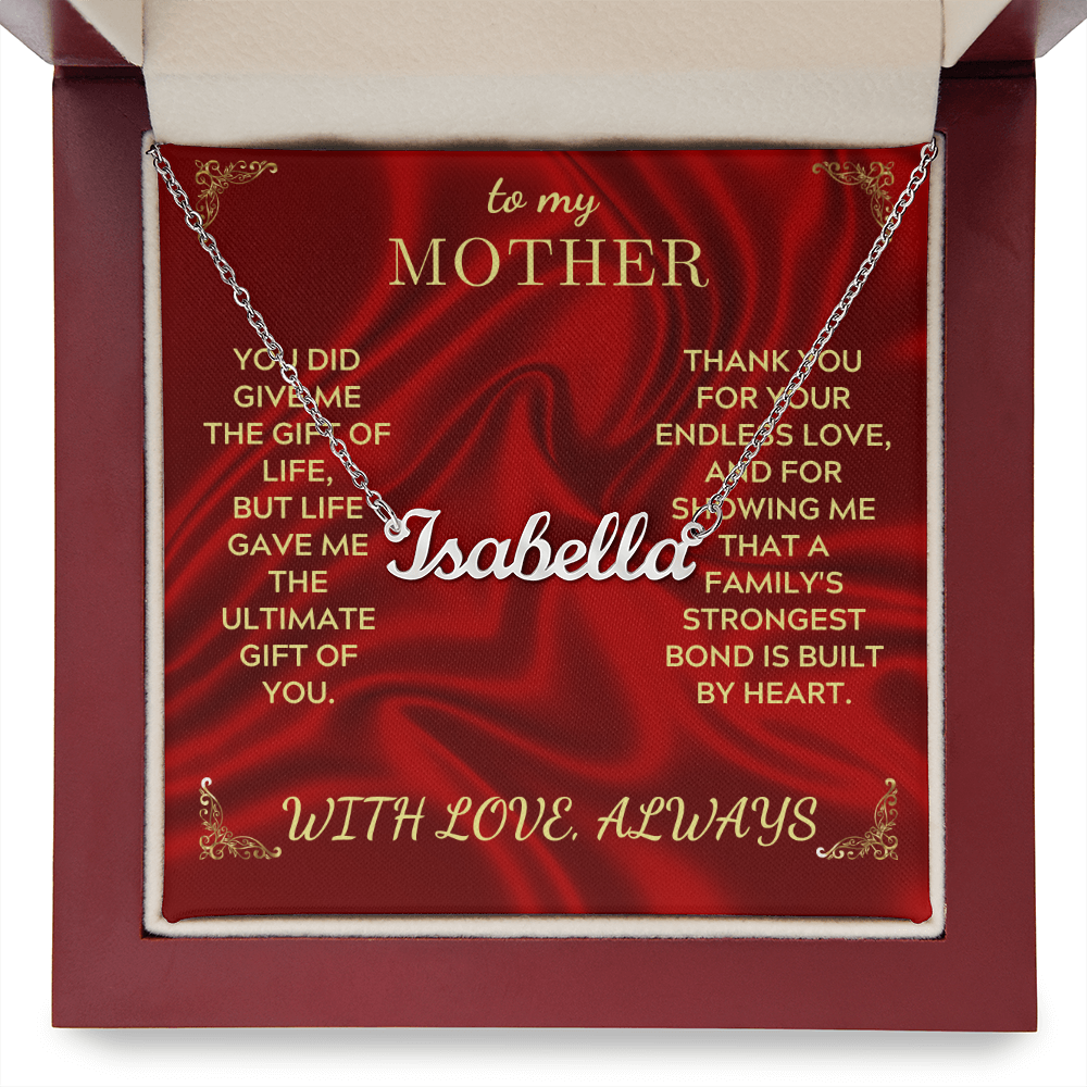 Personalized name necklace with Isabella pendant and gold-tone chain in gift box