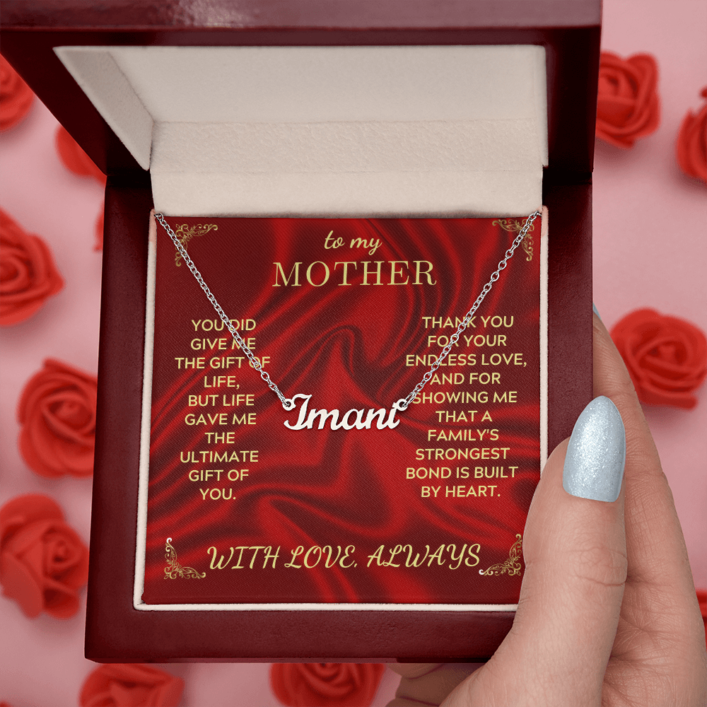 Personalized name necklace with Imani pendant and gold-tone chain in gift box