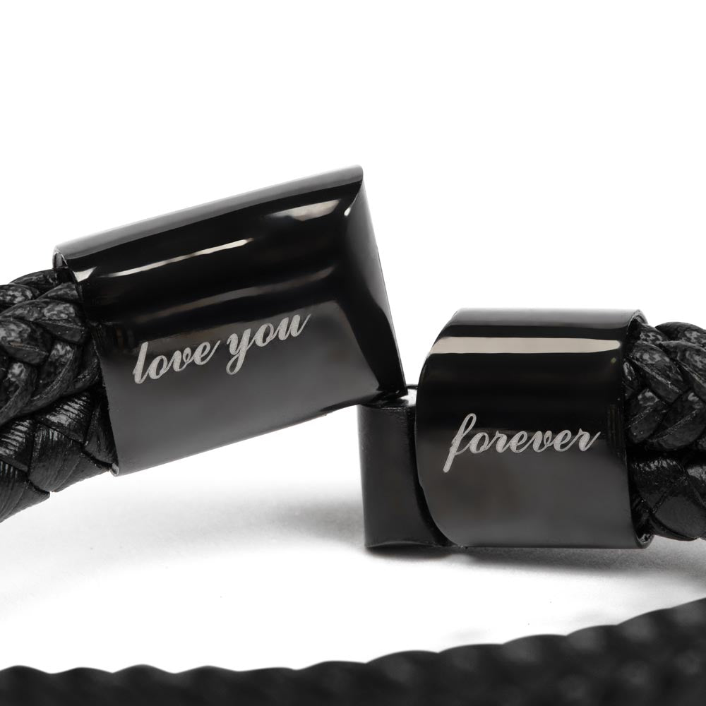 Black braided bracelet with black magnetic strap and engraved silver panel