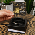 Black braided bracelet on gift box with gold DAD message card