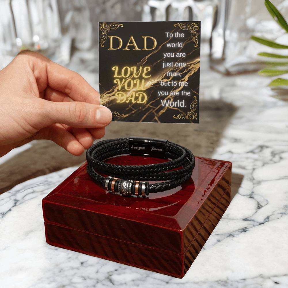 Black braided bracelet with bead accents, on red gift box