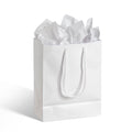 Medium white paper gift bag with twisted rope handles and crumpled tissue
