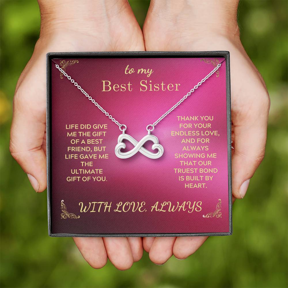 Necklace gift box with infinity-heart pendant on a chain