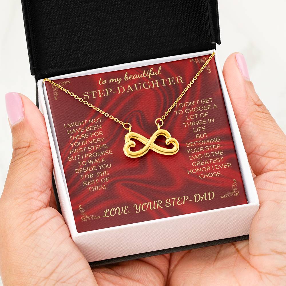 Infinity heart pendant necklace in red gift box with gold-tone chain