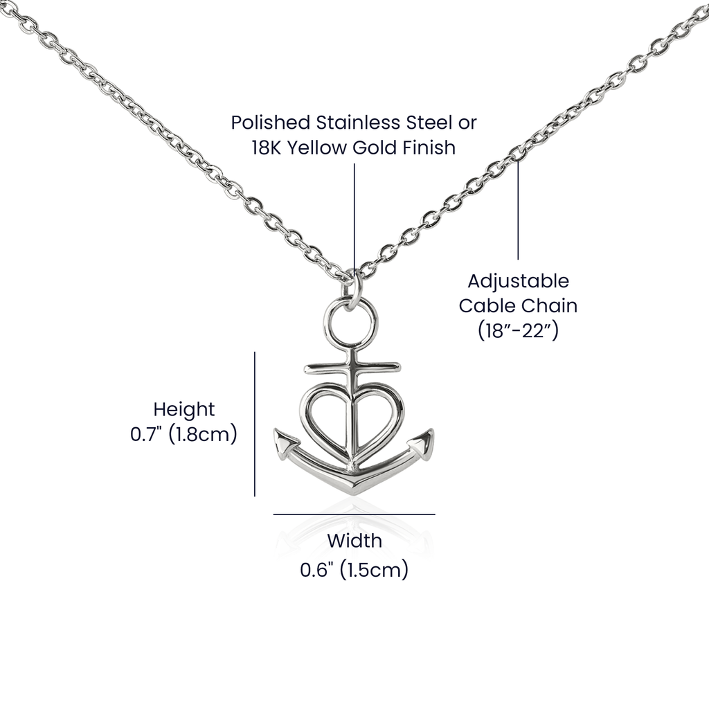 Adjustable cable chain anchor heart pendant necklace; 0.7 in height, 0.6 in width
