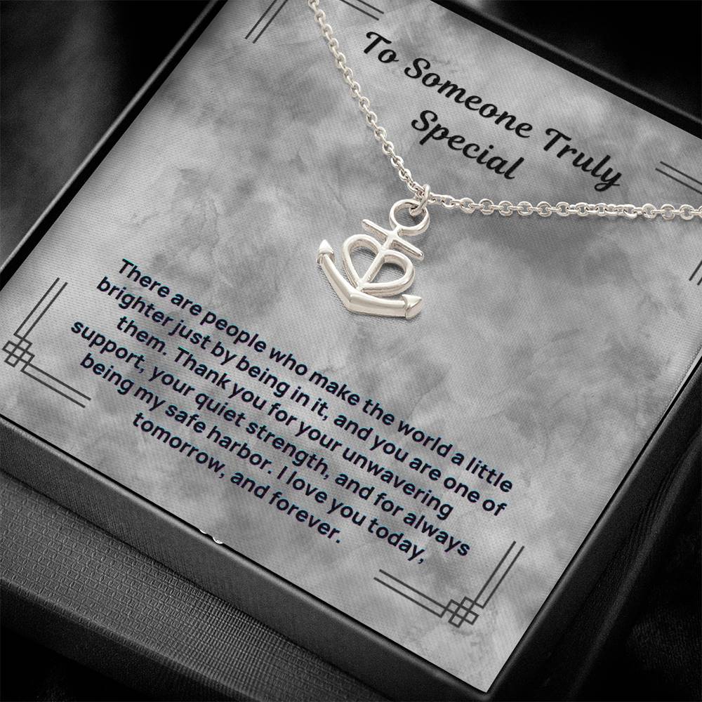 Grey anchor and heart pendant necklace with silver-toned chain