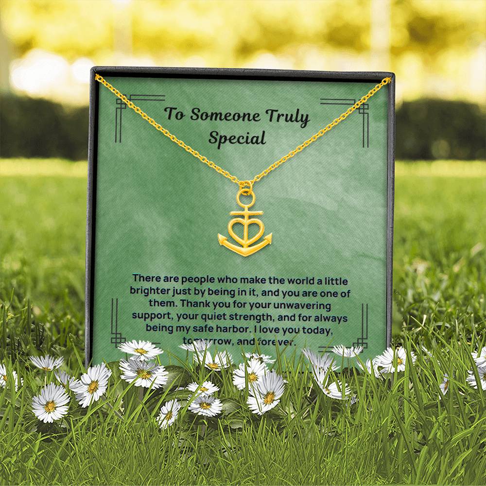 Gold anchor safe harbor pendant necklace with heart charm