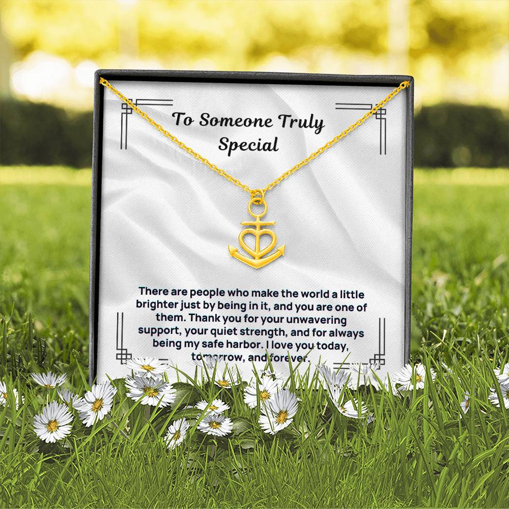 Gold-tone anchor heart pendant necklace with chain in a gift box