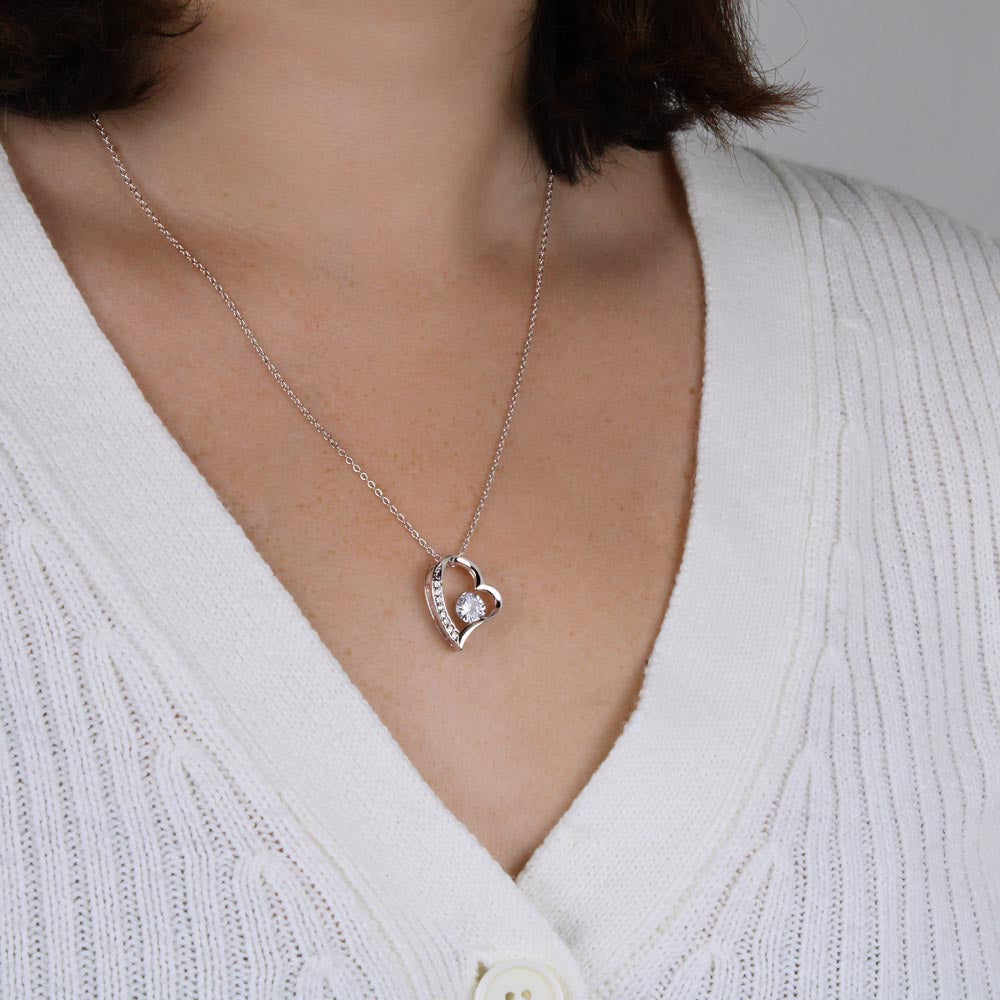 Silver-tone heart pendant necklace with round CZ on fine chain