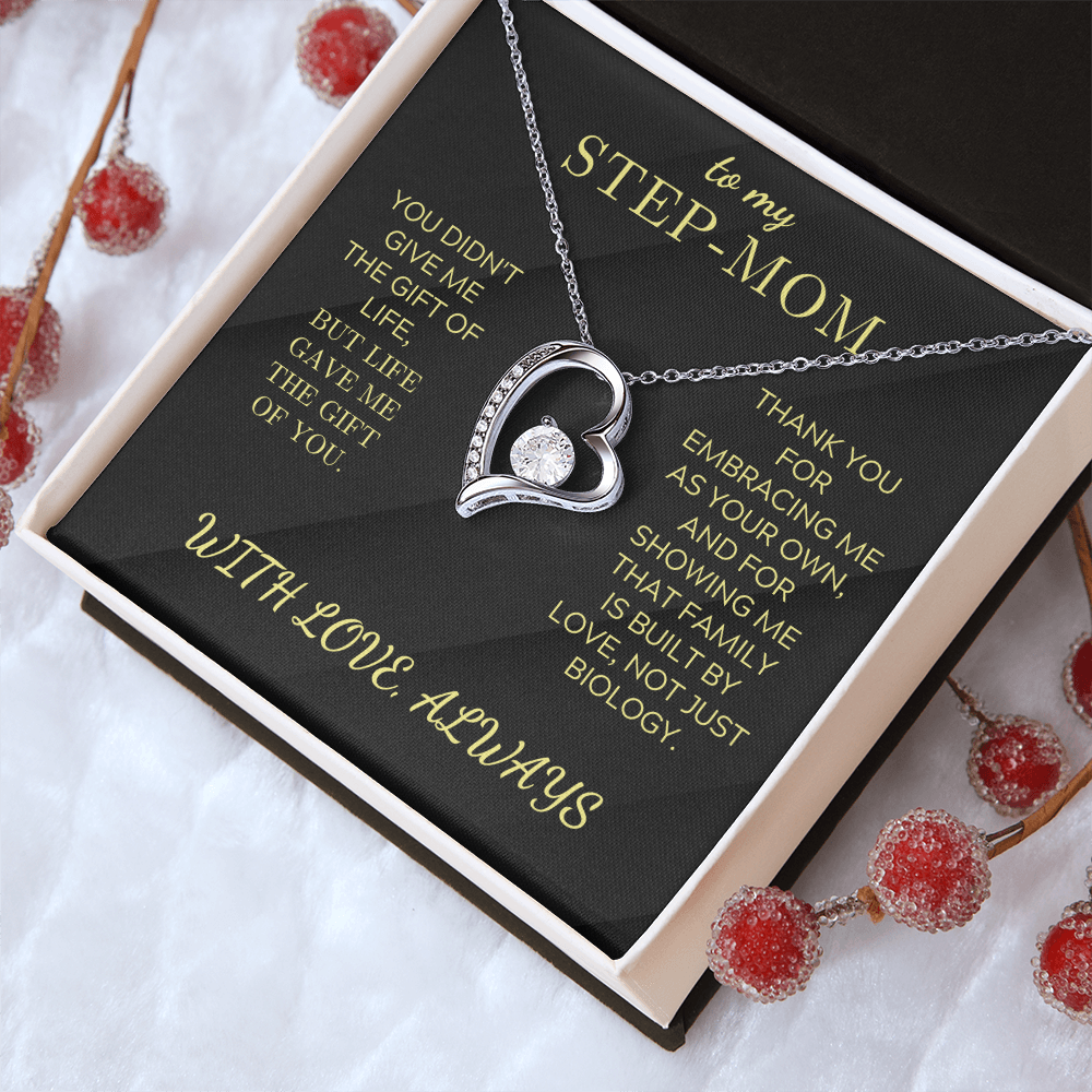 Heart pendant necklace, white gold tone, cubic zirconia heart charm shown in gift box