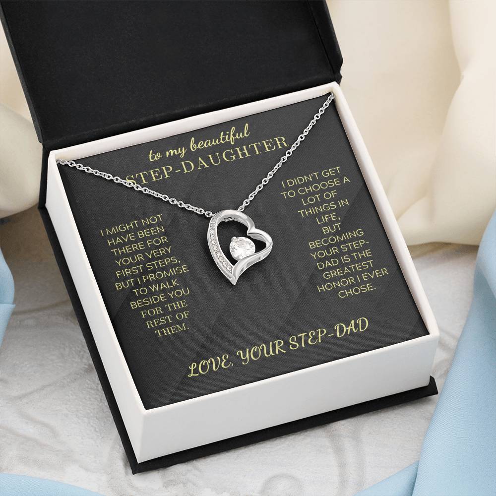 Silver-tone heart pendant necklace with round crystal in white gift box
