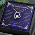 Blue heart pendant necklace in a black gift box, silver-toned heart with crystals