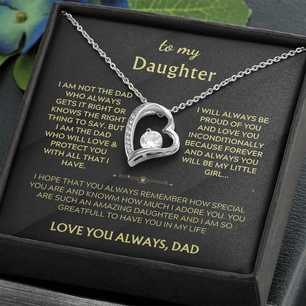 Heart pendant necklace with silver chain and crystal heart on black gift card