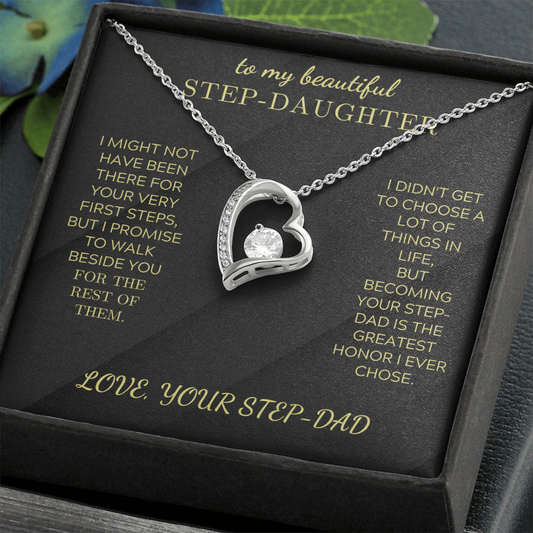 Heart pendant necklace with round crystal, silver-tone chain and heart charm