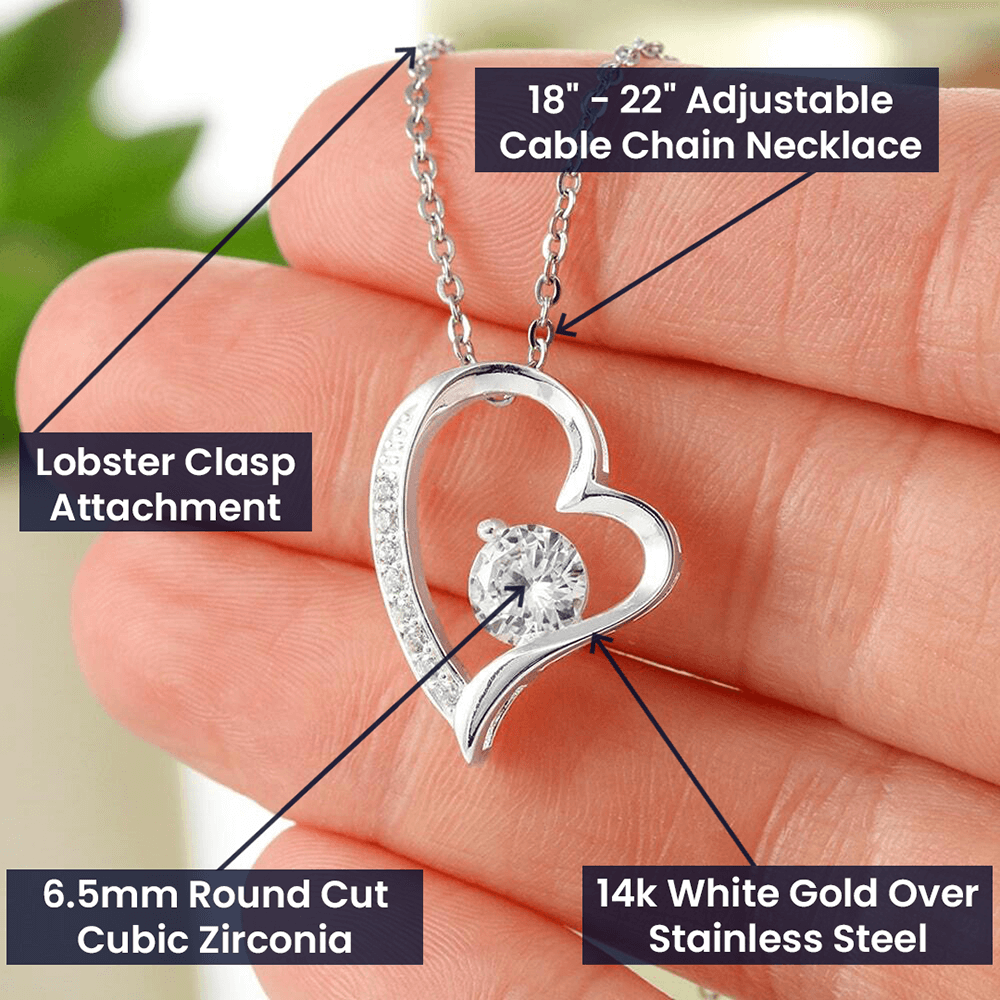 Silver-tone heart CZ pendant on cable chain with lobster clasp and adjustable fit