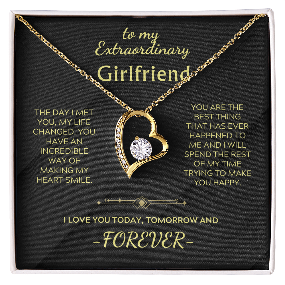 Forever Love Necklace for girlfriend in gold-tone heart pendant with clear crystal