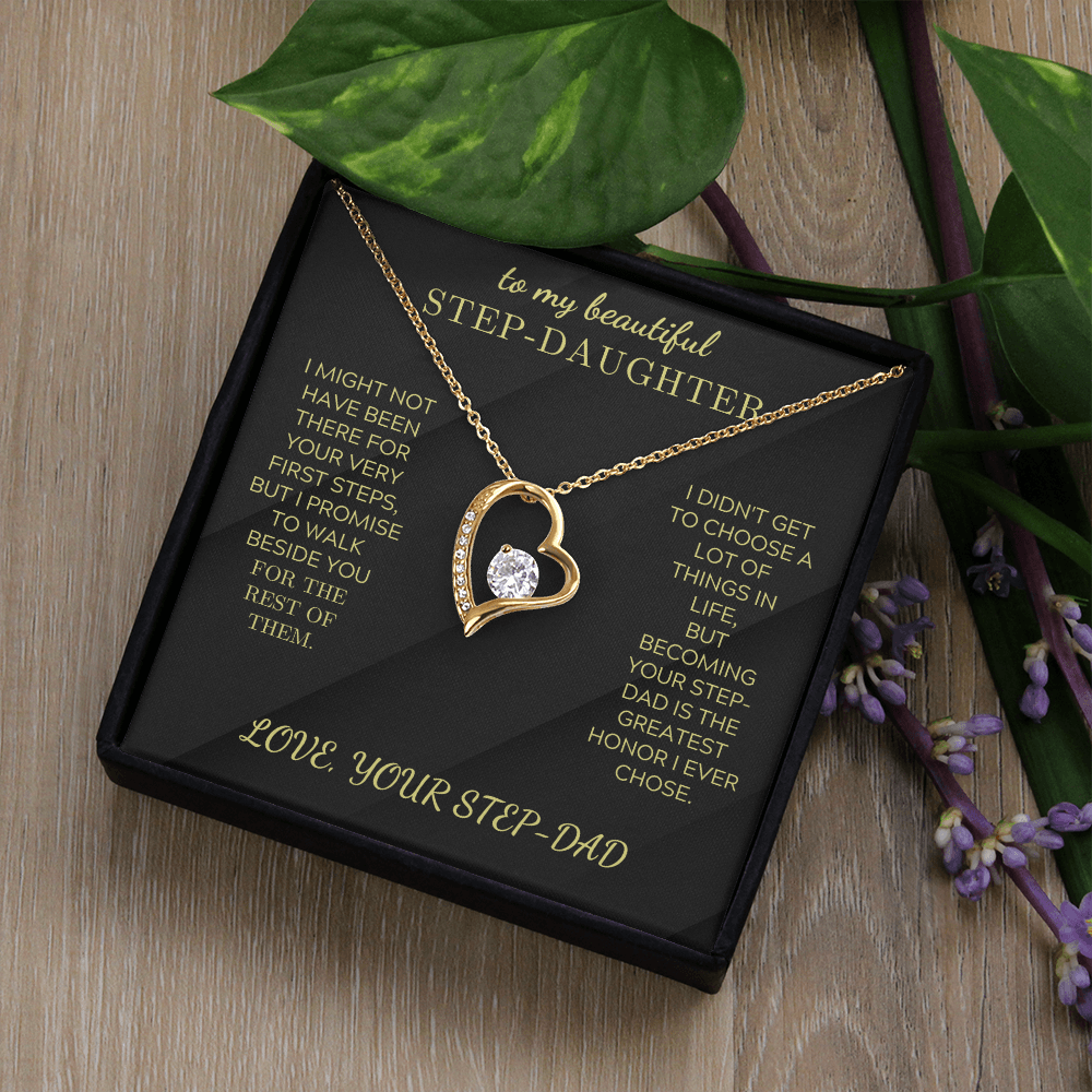 Gold-tone heart pendant necklace with round crystal in black gift box