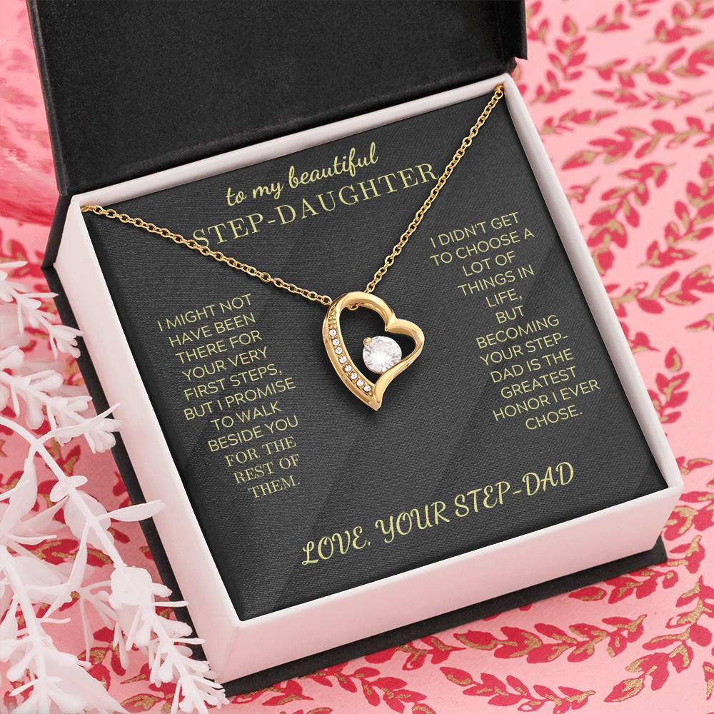 Heart pendant necklace, gold tone heart charm with crystal accents, in black gift box