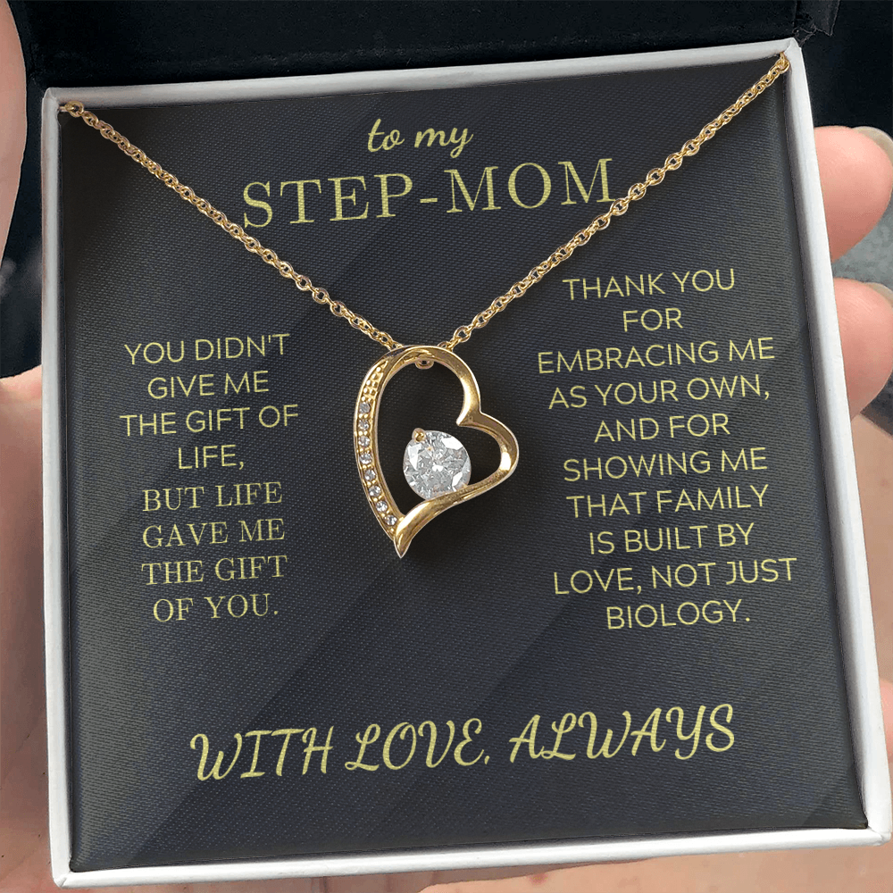 Gold heart pendant necklace in gift box with chain