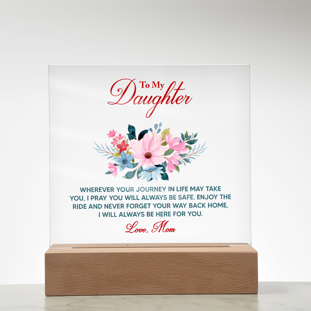 Acrylic keepsake sign with floral bouquet and heartfelt message on wooden base