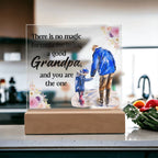 Acrylic LED plaque featuring blue Grandpa and grandson art on a wood base
