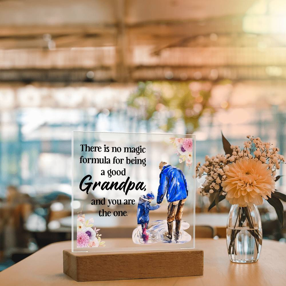 Acrylic LED Grandpa and grandson plaque on wood base with glowing panel