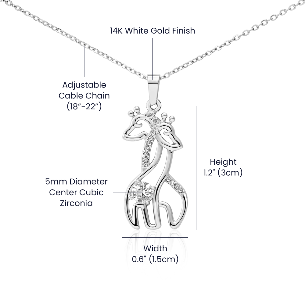 14K white gold finish giraffe pendant necklace with adjustable cable chain