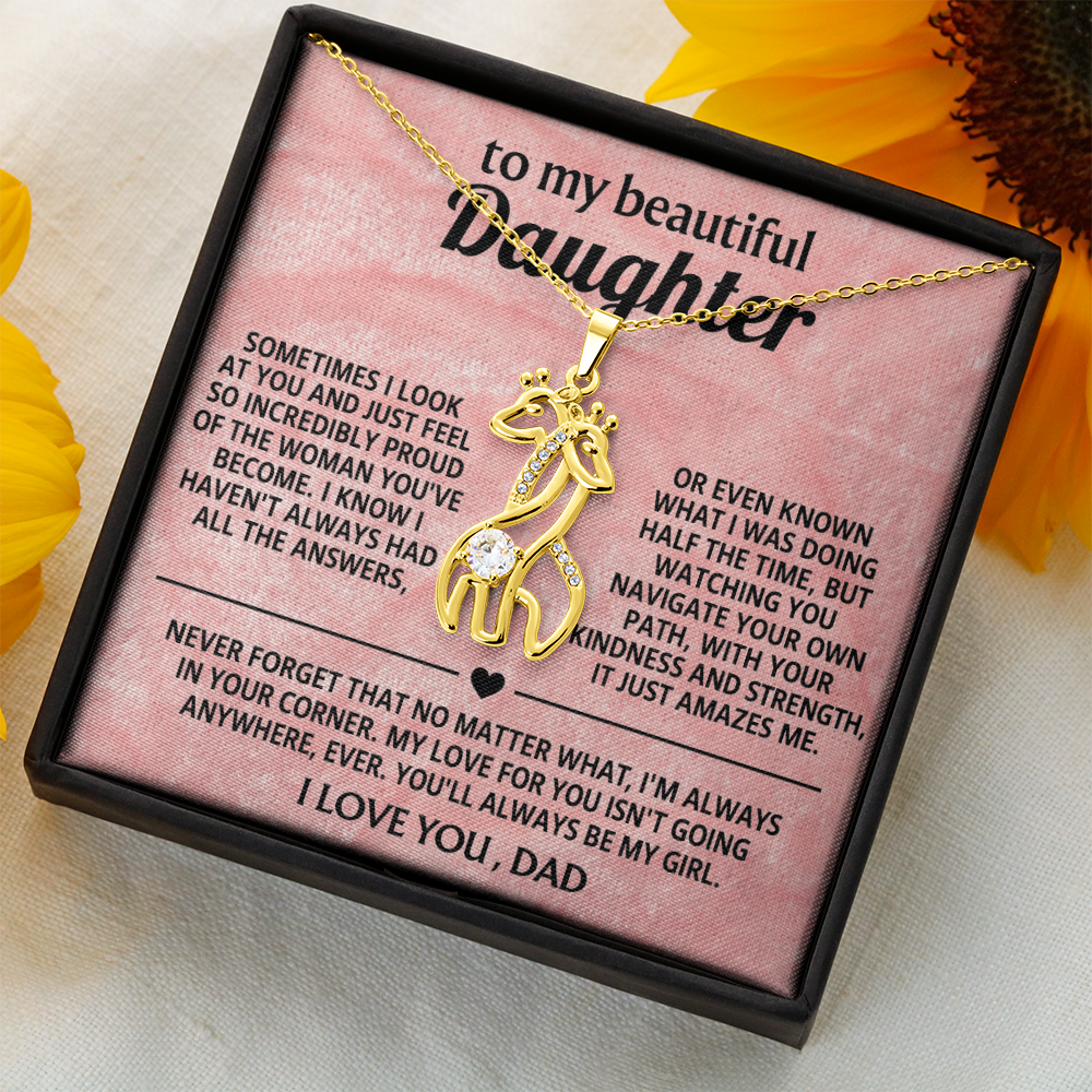 Gold-tone giraffe pendant necklace in gift box with cubic zirconia details